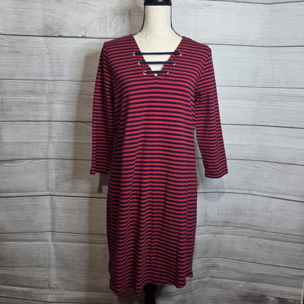 Michael Kors Navy and Red Striped Dress, Size L